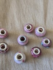 Lot Of 8 Murano Style Lampwork Glass Charm/Beads, Pink, Mauve Mix, 14mm