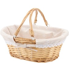 Natural Wicker Woven Basket 14x11x6.7 Inch Willow With Handle Linen Lining