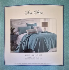 3-pc King Quilt Set, aqua blue starfish, Quilt 106x92, Shams 20x36