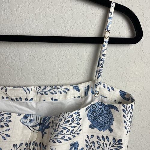 Maxi abito Agua by Agua Bendita Lima in lino stampato a strati blu bianco grande L - Foto 12 di 20
