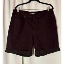 DKNY Jeans Womens Black Denim Cuffed Bermuda Shorts Size 14 Stretch Cotton Blend