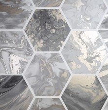 Arthouse Marbled Hex Charcoal and Rose Gold Wallpaper -908502