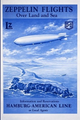 Zeppelin Flights   Over Land & Sea - Rare Reprint     - 16x24  - 200gsm