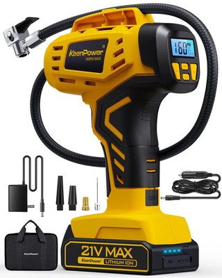 Tire Inflator Portable Air Compressor - 2X Faster - 21V Rechargeable Battery