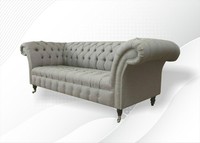 Graue Chesterfield Sofa Couch Polster Stoff Leder Couchen Samt Garnitur 3 Sitzer