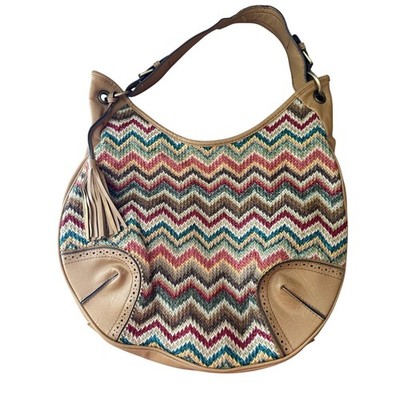 Bueno Chevron-Patterned Woven Hobo Bag With Faux Leather Trim - 15'' x 11'' x 3''