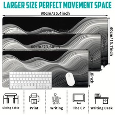 Desk Mat with an Abstract Silver Wave Pattern, Large Gaming Mouse PadKeyboard M