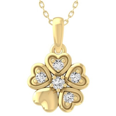 Natürlicher Diamant 10K Gelbgold Herz Anhänger 18'' Silber Kabel Kette
