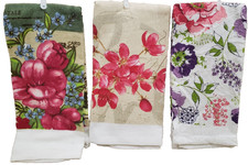 Set of 3 Different Printed Kitchen Terry Towels 15"x25" COLORFUL FLOWERS 8,AM