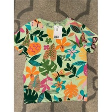 H M Mint Short Sleeve Tee with Tropical Floral Print
