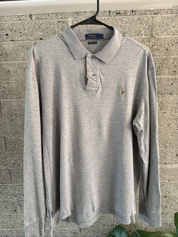 Ralph Lauren Polo Shirt Long Sleeve Large Men Pima Soft Touch Cotton