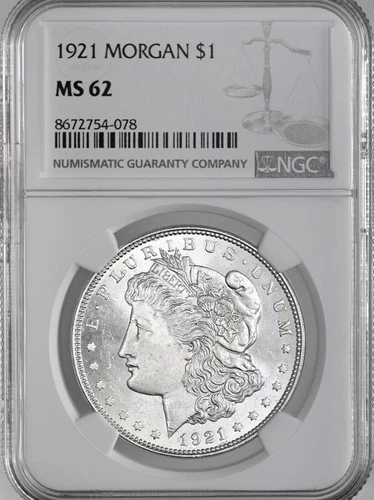 1921-P  $1  MORGAN SILVER DOLLAR  "PHILADELPHIA"  NGC MS62  #8672754-078