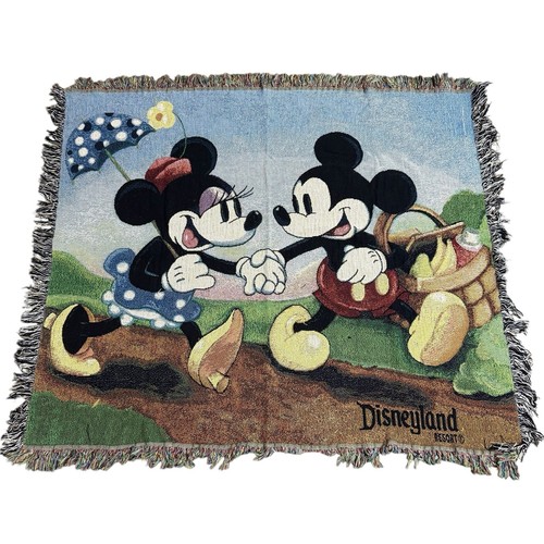 VTG Walt Disney World Mickey and Minnie Mouse Picnic Tapestry Afghan Throw 50x60