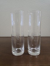 Set of 2 VTG Clear Glass Bud Vases Etched Grape Design Asymmetrical Top 7" Tall