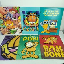 Lot of 6 Vintage Garfield Jim Davis School Folder Mead Paws Bad to the Bone Duh