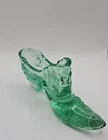 Fenton Light Green Cabbage Rose Pressed Floral Glass Shoe Slipper