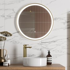 Round LED Mirror Illuminated Touch Bathroom Demister Mains Powered Brushed Brass