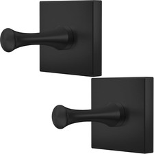 2 Pack Matte Black Towel Hooks Heavy Duty Stainless Steel Wall Mount for Bathroo