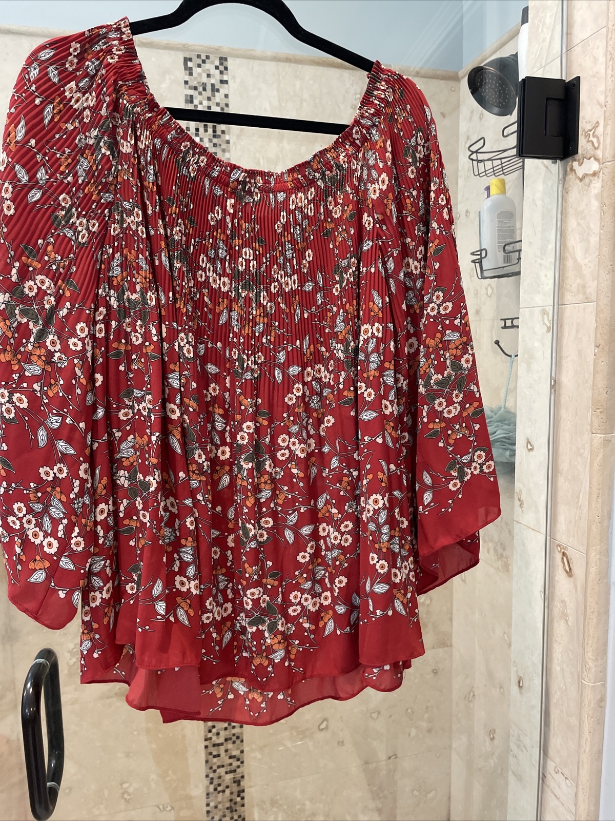 Womens Max Studio Blouse Shirt Sz Xl Red Orange Fall Print  Pleated