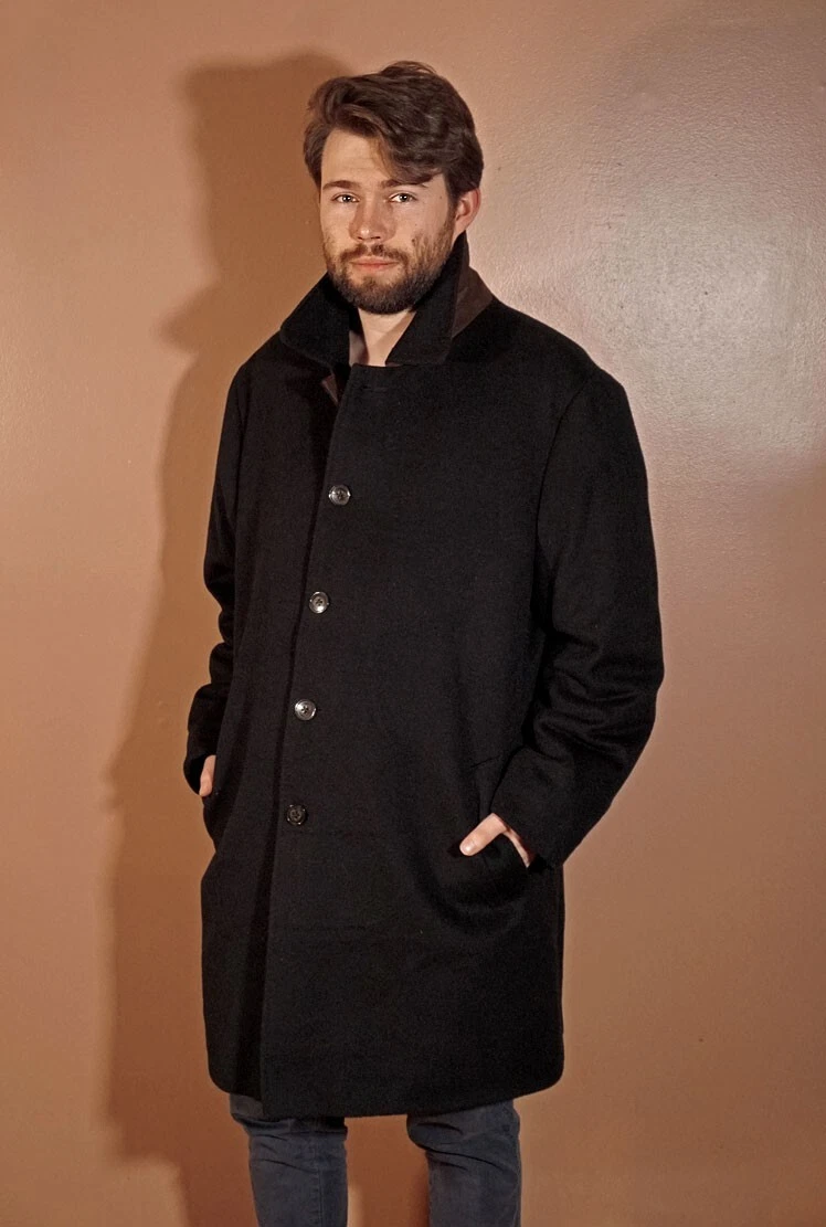 46L Lauren Ralph Lauren Men’s Overcoat Black Wool Coat 80% Wool Down & Feather