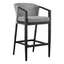 Armen Living Aileen 36" Aluminum and Fabric Outdoor Bar Stool in Black/Gray
