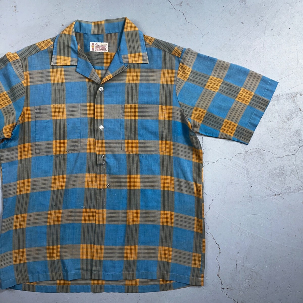 Vintage 60s 70s Pennys Towncraft Blue Camp Loop Collar Shirt