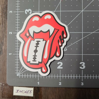 Bloody Tongue Razor Adult Humor Skateboard Guitar Phone Sticker / Decal MatE