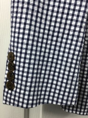 J Crew Blazer Mens 34R Thompson Navy Gingham Seersucker Unlined Cotton $398 - Picture 3 of 9