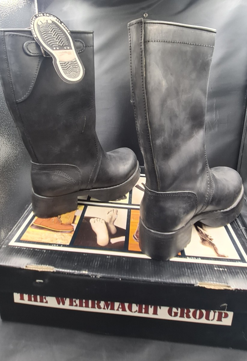 Vintage 90s Leather BLACK Boots Wehrmacht PUNK MOTORCYCLE NOS US5