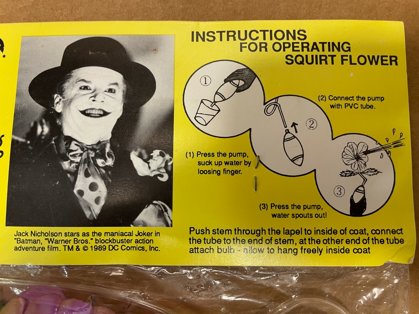 Jack Nicholson THE JOKER Lapel Squirting Flower Rare Batman Movie