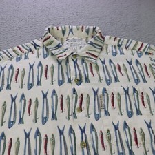 Columbia Sportswear Shirt Mens Large Beige Fish All Over Print Button Hawaiian