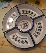 Vintage Retro California White Blue Chip Dip Cup Dish Set Party 