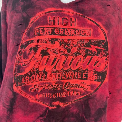 Sudadera con capucha Fast & Furious By Affliction roja tie-dye desgastada M 100 % algodón - Imagen 2 de 9