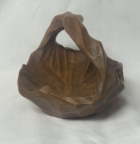Vintage Hand Carved Wooden Bowl with Handle - Picture 2 of 8
