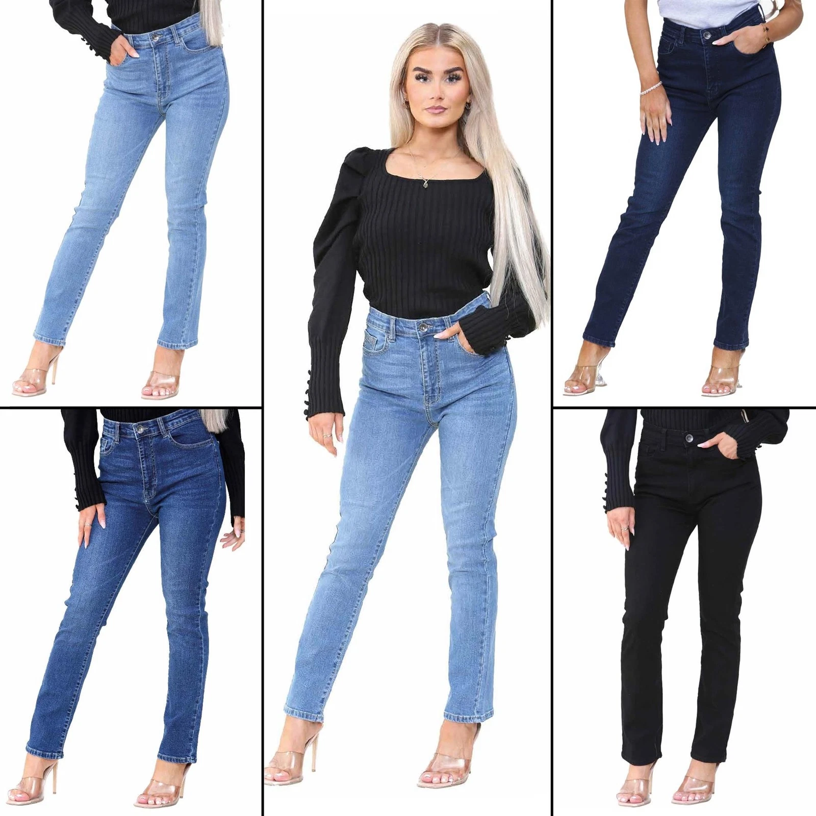 Enzo Womens Straight Leg Jeans Denim Regular Fit Stretch Slim Fit Pants