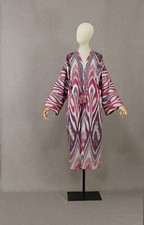 Uzbek ikat chapan,cotton kaftan cape,boho pink coat,ethnic abaya,cover kimono