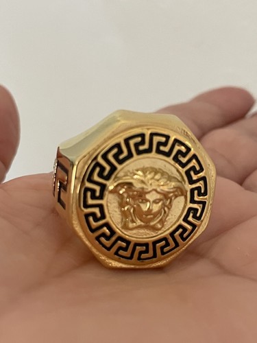 Engraved Italy18k Gold Filled Thick Heavy Big Medusa Men Ring Luxury 10 11 12 (