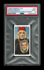 PSA 9 BORIS KARLOFF 1938 Ogden Cigarette Card Universal Monster Film 