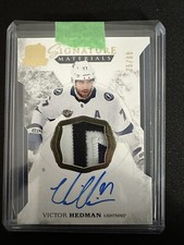 2017/18 The Cup Victor Hedman Signature Materials.   75/99 Game Worn Patch/Auto