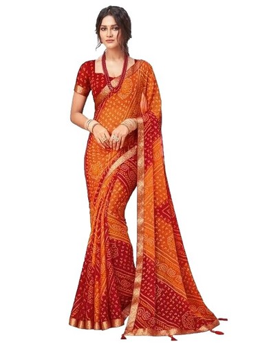 Women's Pure Chiffon Saree with Casual Designer Unstitched blouse