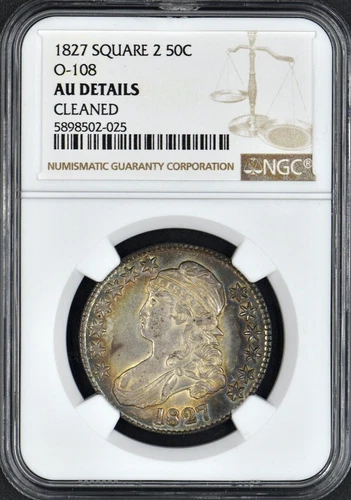 1827 Bust Half Dollar Square 2 50C O-108 AU Details Cleaned NGC 