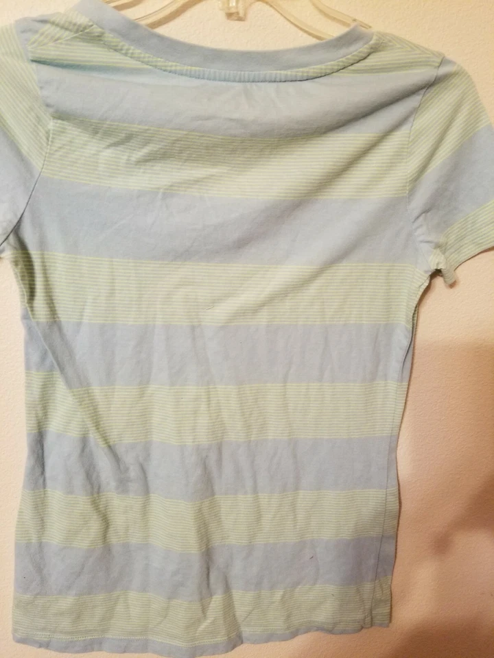 Camiseta Mossimo Youth Girls M verde limão azul claro manga gorro 25 L 17 em f - Imagem 4 de 4