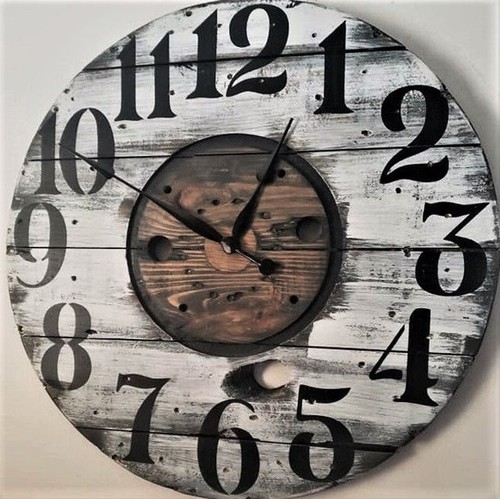 Farmhouse Wood Spool Wall Clock - 24 IN Round Wooden Clock - Personalized Gift - Picture 2 of 8