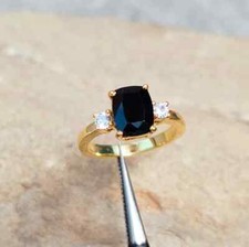 Black Onyx Gems Ring Cushion Cut hand made ring 14K Gold Plated 925 silver Rings