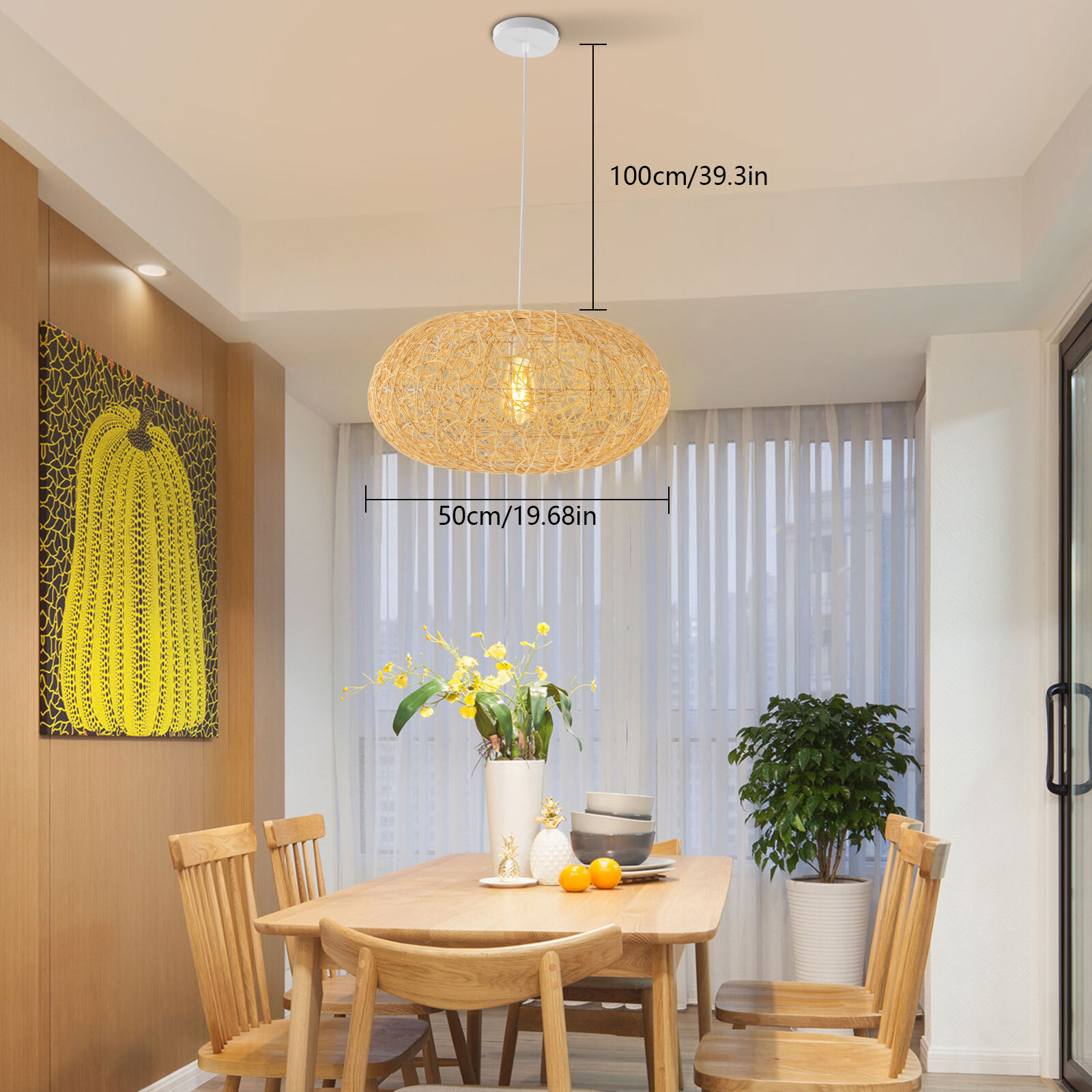 Classic Rattan Ceiling Mount Indoor Pendant Light Fixture  