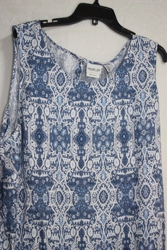 Rachel Zoe Women's Dress Blue\White 3X A-line 100% Linen Midi,Pockets,Sleeveless