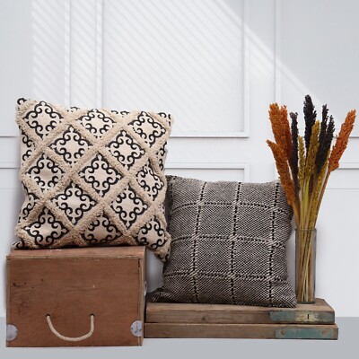 Indischer klassischer Baumwoll Kissenbezug geometrische Designs neutrale Farben 40 cm 45 cm