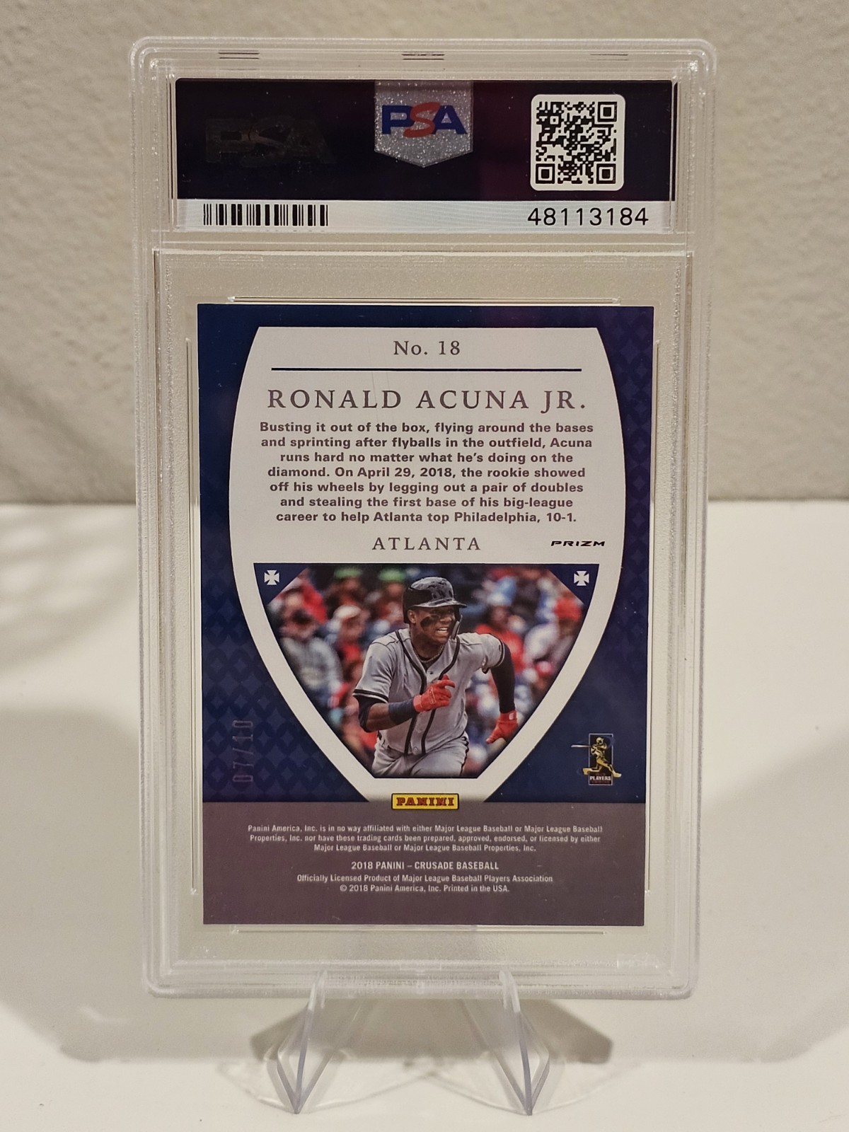 ​2018 Panini Chronicles Ronald Acuna Jr. GOLD Prizm Refractor RC #'d /10 PSA 9  view 2
