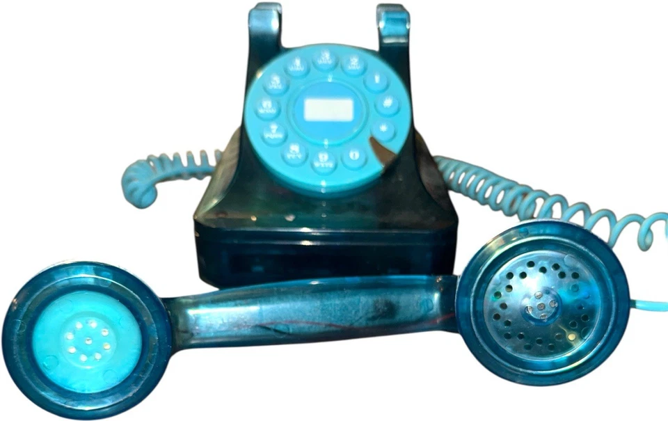 VINTAGE Fun Phone Blue ITT TRANSPARENT RGB RETRO CORDED DESK PUSH TELEPHONE - Image 2 of 4