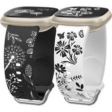 2 Packs Floral Engraved Band Compatible with Fitbit Versa 4 Bands for Woman/V...